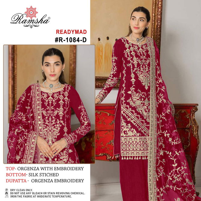 Ramsha R 1084 A To D Organza Pakistani Readymade Suits
